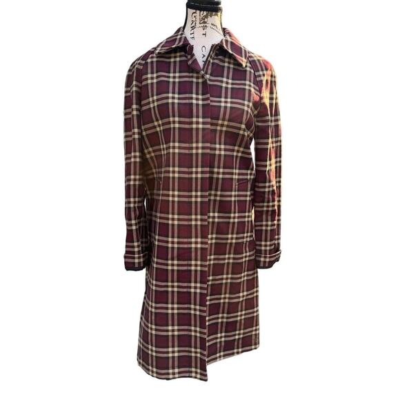 New Style Express Coat wool Blend 3/4 Length Plum Brown Plaid Womens Size 4 - Picture 4 of 5